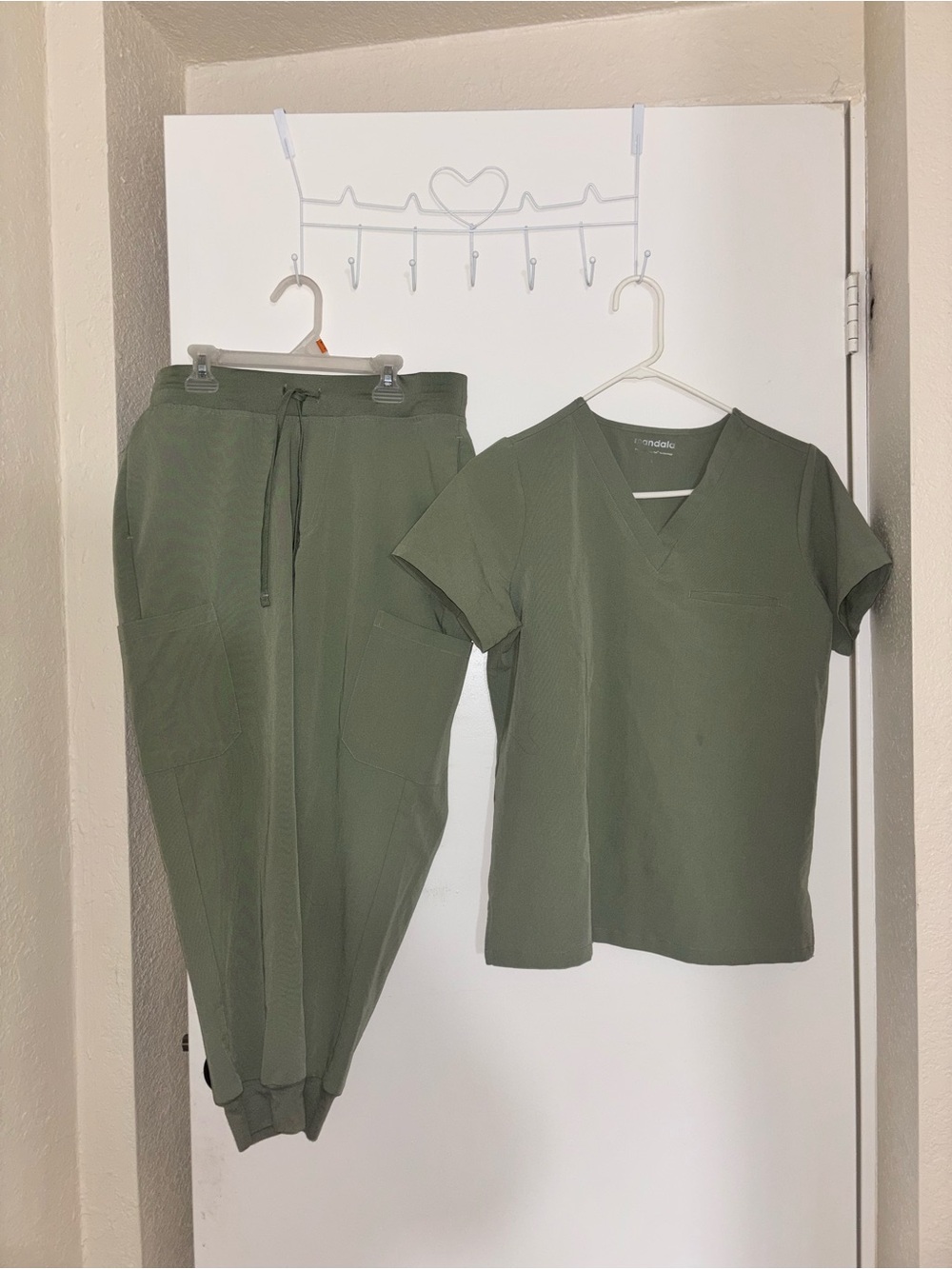 Mandala Women's Olive Green Scrub Top & Jogger Set